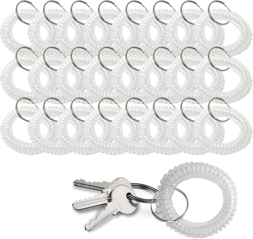 25PCS Clear Wrist Keychain – Transparent Spring Spiral Wrist Coil Key ...