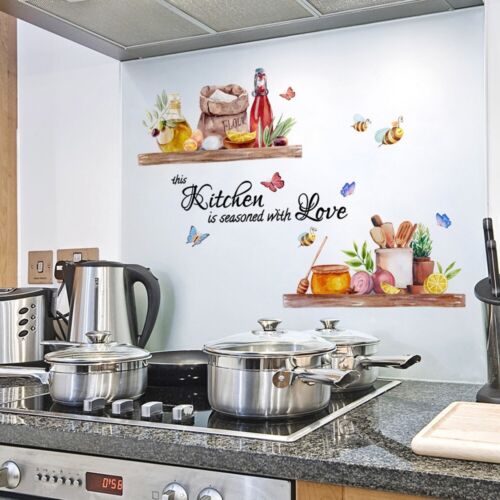 Large Kitchen Butterfly Vinyl Wall Sticker Quote Mural Home Kitchen Decal Decor - Picture 4 of 7