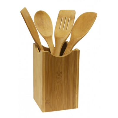 Home Basics Cooking Utensil Set Bamboo Kitchen Tool Kit Home Tools 5-Piece NEW