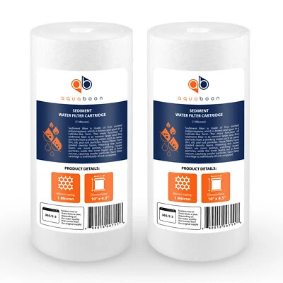 FILTERWAY 2-PACK of Aquaboon Sediment Water Filter Whole House Big Blue 1 Micron 10"x4.5"