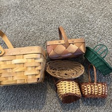 Lot 6 Wooden Wicker Some Vintage Handmade Baskets   Mini