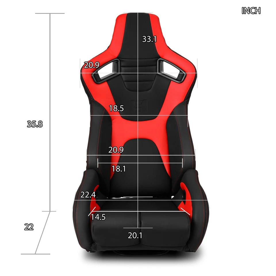 Universal PVC Reclinable Black+Red Sport Racing Seats Pair With Slider Foto 2 de 4