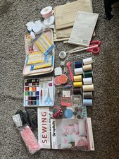 Lot of Sewing Supplies, Shears, Thread, Bobbins, Hooks, Clips, Ribbons