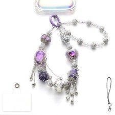 Purple Phone Charms for Women with Luxious Crystal Diamond Beads Double Detac...