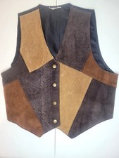 Vintage Suede Leather Patchwork Vest Women S/M Boho-Hippie Western Ranch Cowgirl