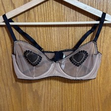 Adore Me Black and Tan Sheer Lace Bra Sz 34D
