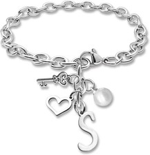 Initial A-Z Bracelets Gift for Women Girls Stainless Steel Chain Bracelet 26 Alp