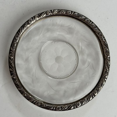 Antique c1920s Webster Company Sterling Silver Rim Cut Glass Floral Dish 5 