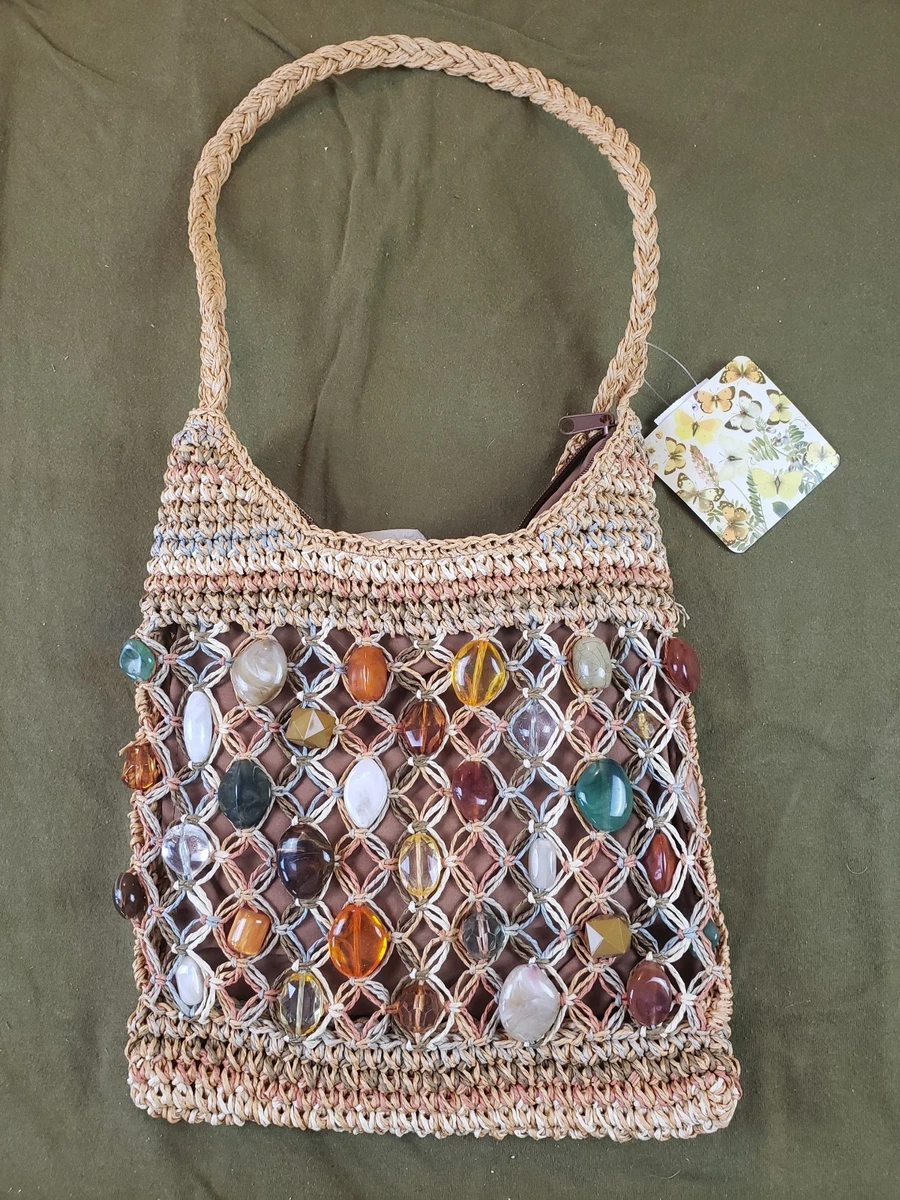 Sac épaule Cappelli Straworld Vintage - Grand, Beige, Motif Drapeau Américain