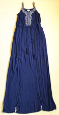 Womens Dress-KNOX ROSE-navy gauzy embroidered bodice maxi tie BOHO Festival-M