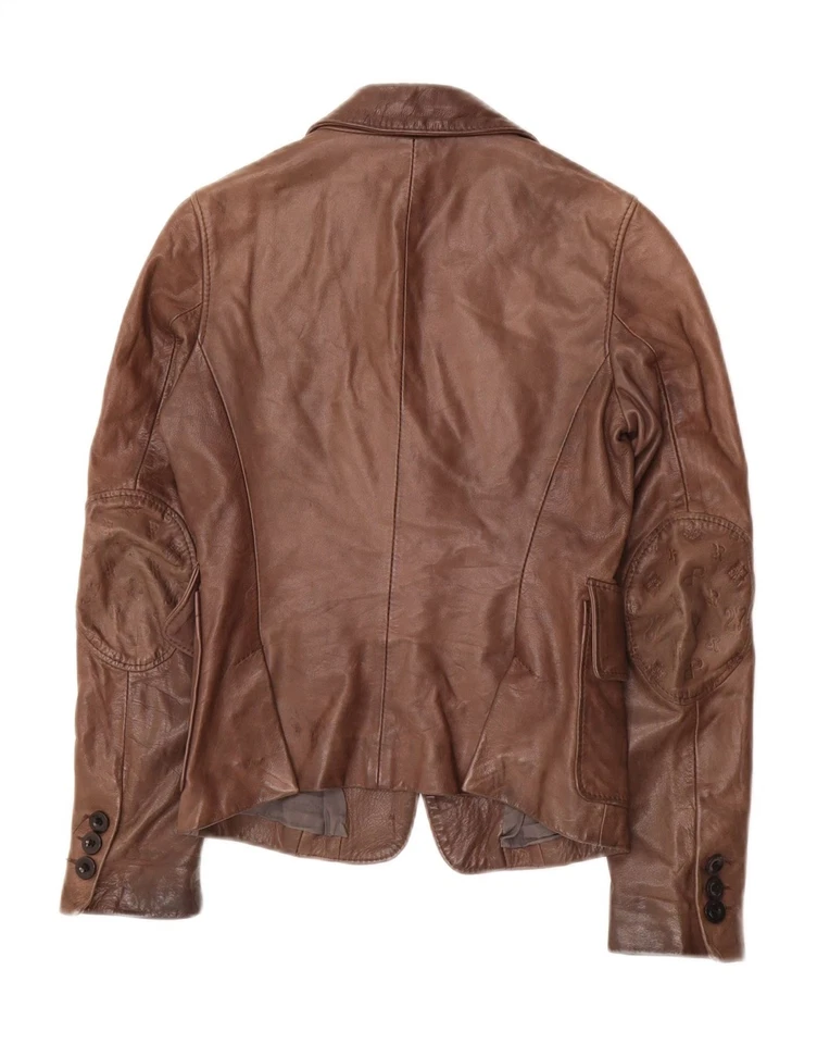 Chaqueta Blazer PINKO Mujer 1 Botón Cuero Reino Unido 8 Pequeña Cuero Marrón KW02 Foto 2 de 4