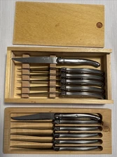 2 Jean Dubost Laguiole 6 Steak Knives Sets France Bee Stainless Handle 9"Vintage