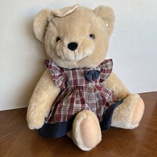 15" Vintage 1991 Anco Jointed Bear Hat Earings Smiling Open Mouth Plush Stuffed