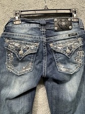 Miss Me Easy Boot Jeans Women Sz 26 Rhinestone Blue Denim Western Distressed