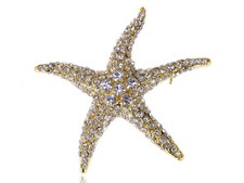 Golden Tone Shiny Clear Crystal Rhinestones Starfish Sea Star Brooch Pin