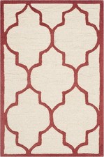 Modern Hand Tufted Nz Wool Rug Color Ivory/Rust Handmade Design Carpet Rug