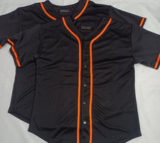 2 Baseball jerseys FOR MEN/WOMEN, NEW, Black/orange tripes, size M, made in USA.