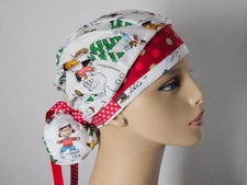 Bouffant/Ponytail Combo Scrub Hat - Christmas - Snoopy & Friends