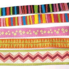 Jacquard Ribbon Lot Pink Green Geometric Designer Trim Assortment