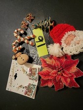 Lot of 5vintage Christmas brooch pins. 2 Pair Of Earrings Candy Cane/tree theme