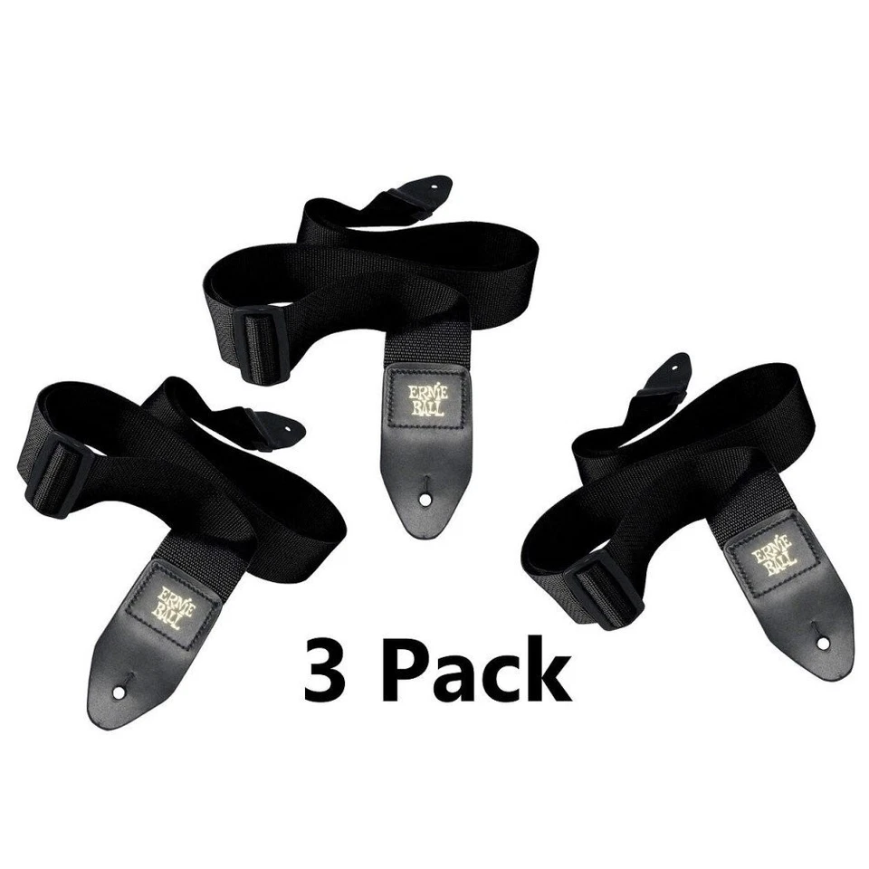 Correa de guitarra Ernie Ball Polypro negra nailon gran valor paquete de 3 Foto 2 de 4