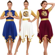 Women Praise Sequin Dance Dress Mock Neck Liturgical Church Costume Dancewear