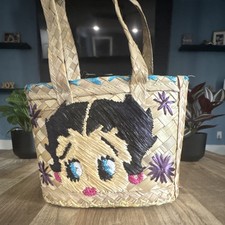 Handmade Caribbean Woven Straw Tote Bag with Cartoon Character Design Betty Boop
