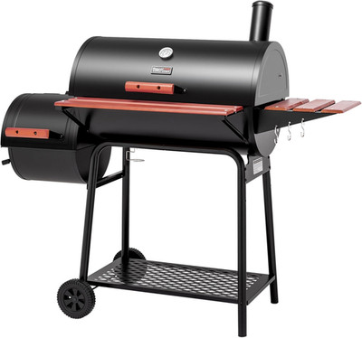 CC1830W 30-Inch Charcoal Grill with Offset Smoker and Wood-Painted Side Table, O