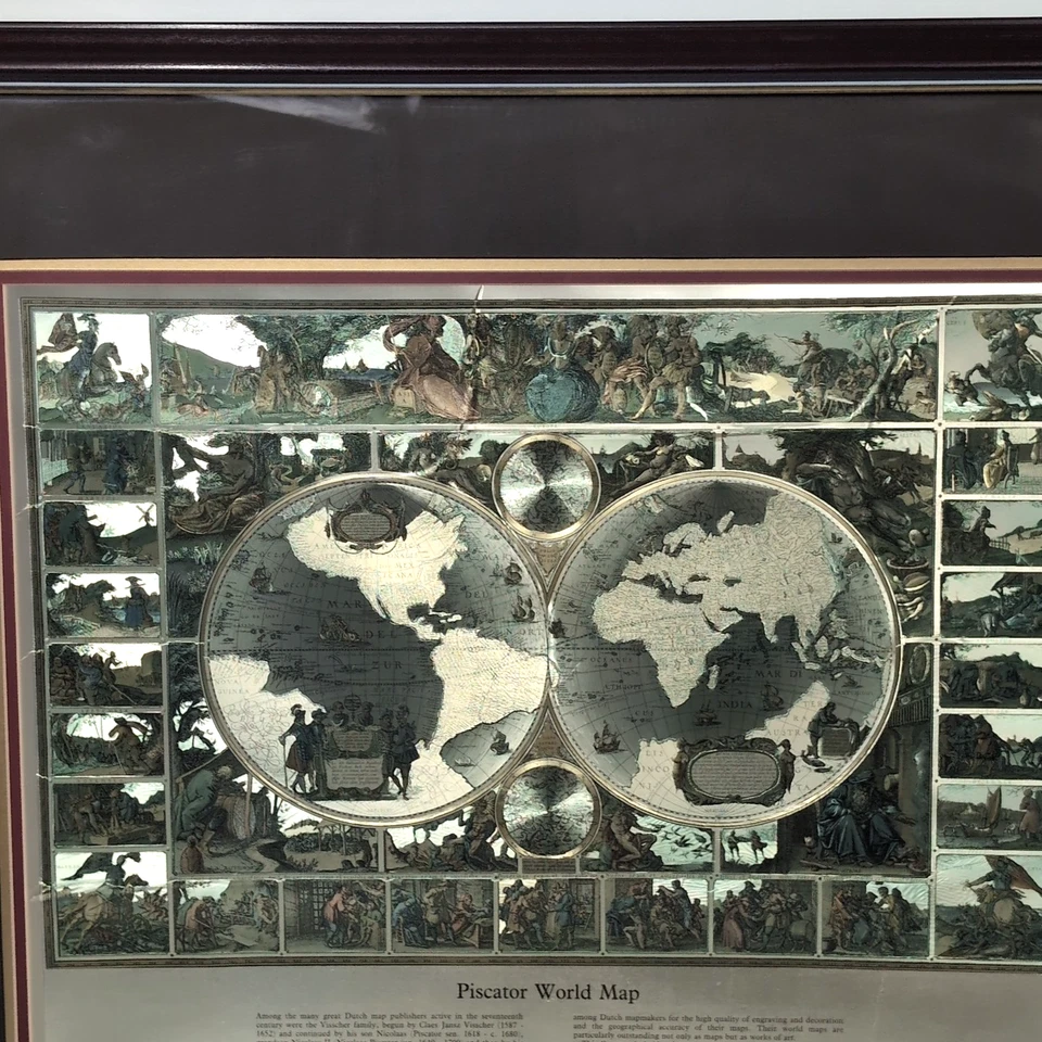 Vintage Bombay Company Piscator Double Hemisphere Gold Foil Map – 30×26 - Image 3 of 4