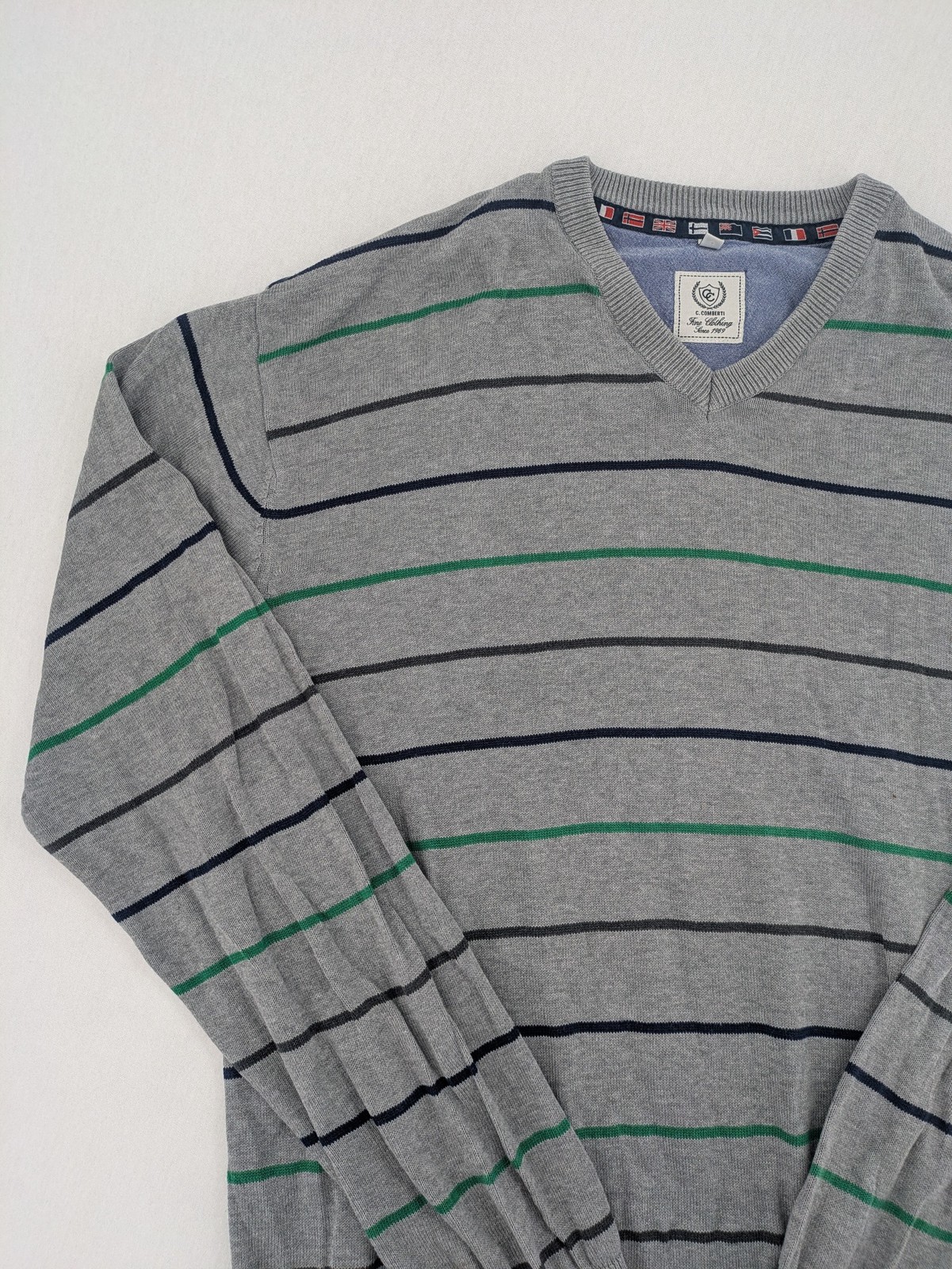 C. Comberti Herren Pullover Gr 54 XL Grau Gestreift V-Ausschnitt Strickpullover image 2