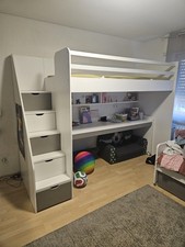 Kinderhochbett mit Schreibtisch und Schubladen 90x200 Kinderbett