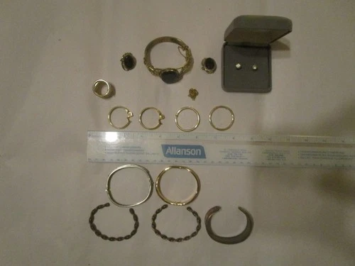 Vintage Costume Jewelry Lot - Bracelets, Earrings, Lapel Pin, Copper, Gold Color