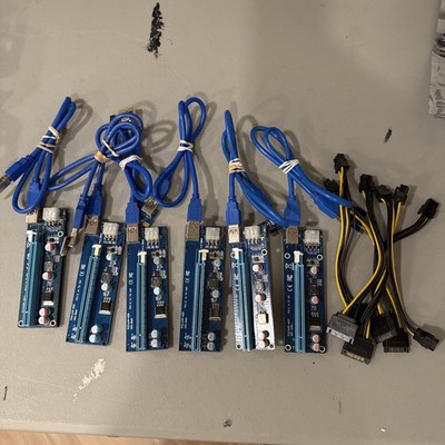 Lot Of 6 PCI-E 1x to 16x Powered USB 3.0 GPU Riser Extender Adapter Card