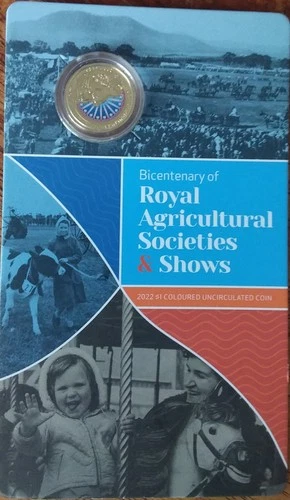 2022 $1 Carded Coloured Coin Bicentenary Royal Agricultural Societies & Show X 2