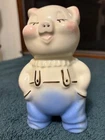 Vintage Shawnee-Like Pottery Piggy Bank (pig in blue overalls)