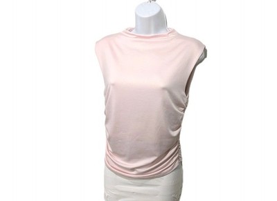 Live In The Moment Ruched High Neck Sleeveless Tank Top Womens L Minimalist 7700