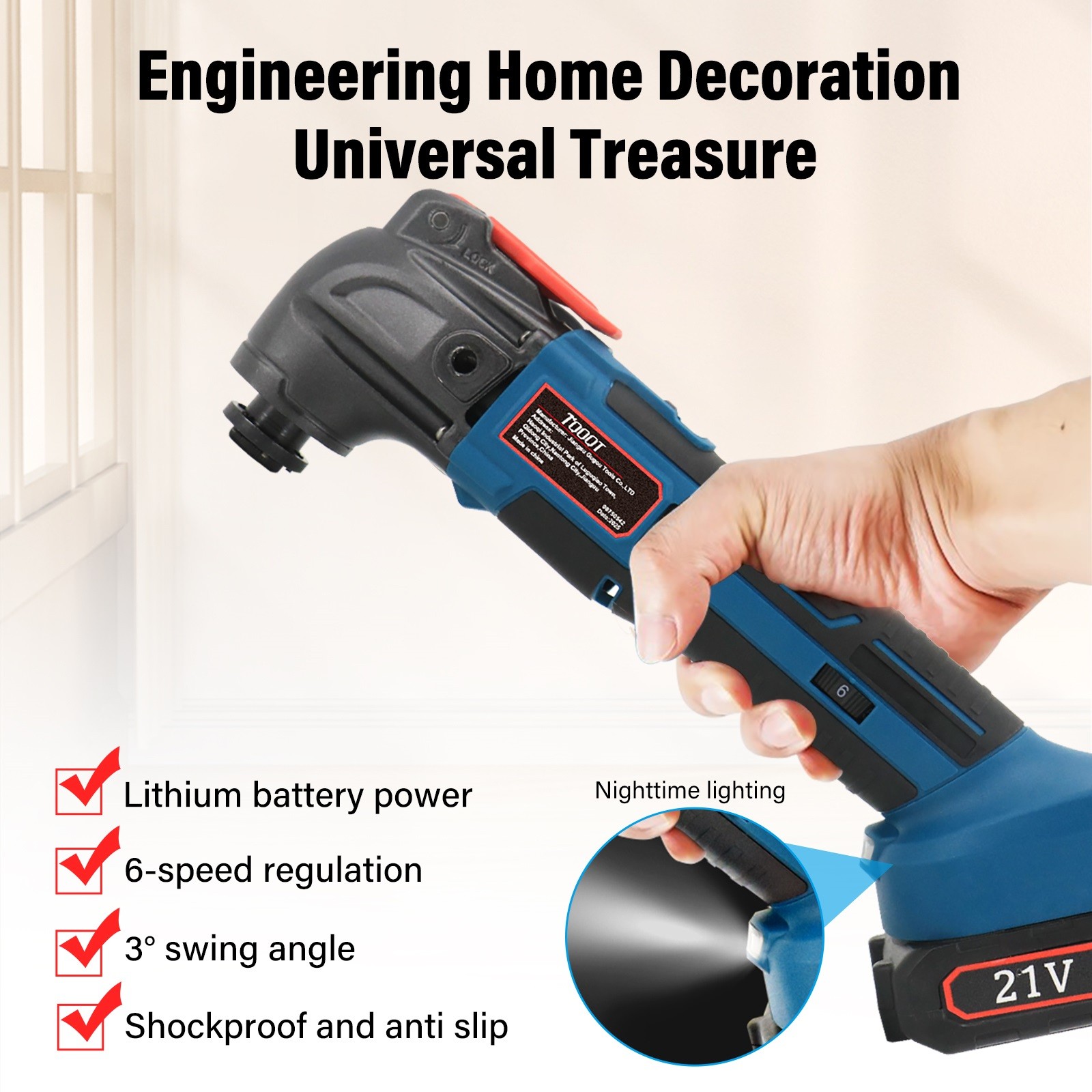 2Battery Cordless Oscillating Multi Tool 21V 6 Speed Powerful Sander Scraper Saw