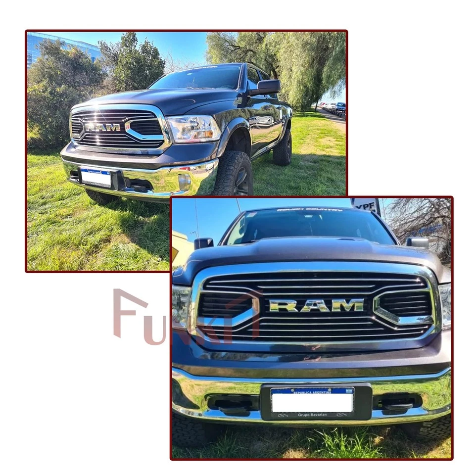 Parrilla de actualización para Dodge RAM 1500 2013-2018 parrilla cromada parachoques delantero con letras Foto 2 de 4