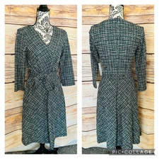 Shelby & Palmer Women’s Metallic Tweed Belted V-neck A-line Dress Size 8 NWT