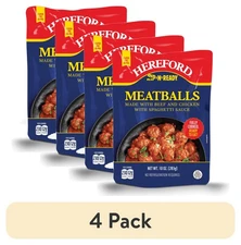 (4 pack) Hereford Meatballs with Spaghetti Sauce, Fully Cooked, 10 oz Pouch