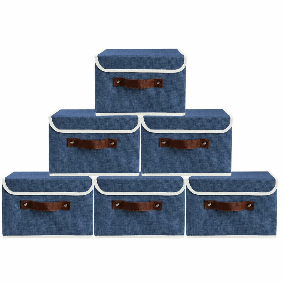 8Pc Collapsible Storage Box With Lid Linen Fabric Foldable Bins Organizer Basket - Image 4 of 4