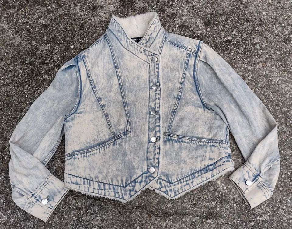 Chaqueta de mezclilla forrada Veronica Beard Neena Sherpa azul lavado ácido talla L nueva Foto 3 de 4