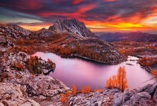 Landscape nature lake mountains sunset fall forest water Custom Gaming Mat Desk