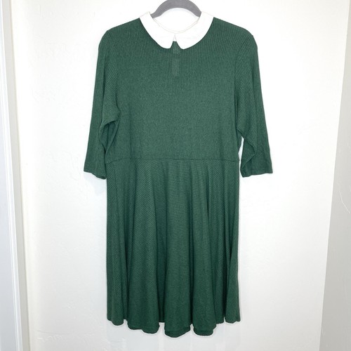 Vestido ModCloth verde acanalado Peter Pan para mujer Plus mangas 3X 3/4