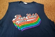 Deep Eddy Vodka Unisex Graphic Rainbow Color T-Shirt Blue Sleeveless Size L