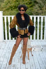 New Designer Rare Gold Broadtail & Mongolian Lamb Fur Bolero Coat Jacket S-m 0-8