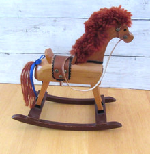 Small wooden rocking horse display figurine - 8 1/2" tall - country chic