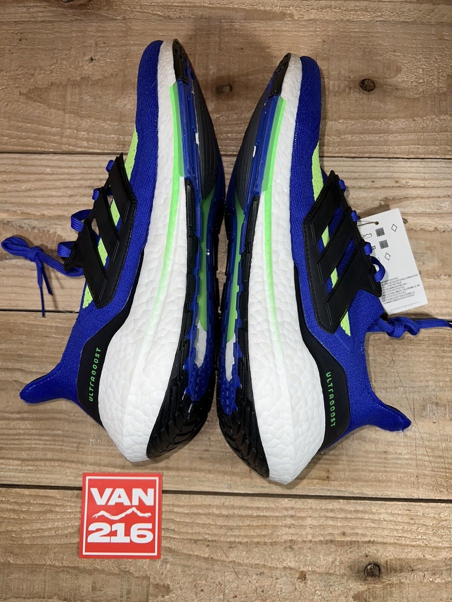 NEW: SZ 11.5 Adidas UltraBoost 21 Sonic Ink Screaming Green Running Shoes S23873 NEW SZ 11 Adidas UltraBoost 21  main image 2