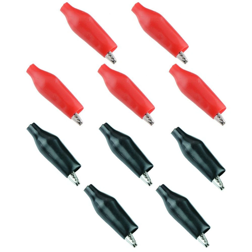 10 x Red + Black Miniature Insulated Alligator Crocodile Test Connectors 5A