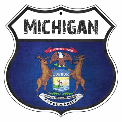 Michigan Country Flag Novelty Highway Shield Man Cave Aluminum Metal Sign